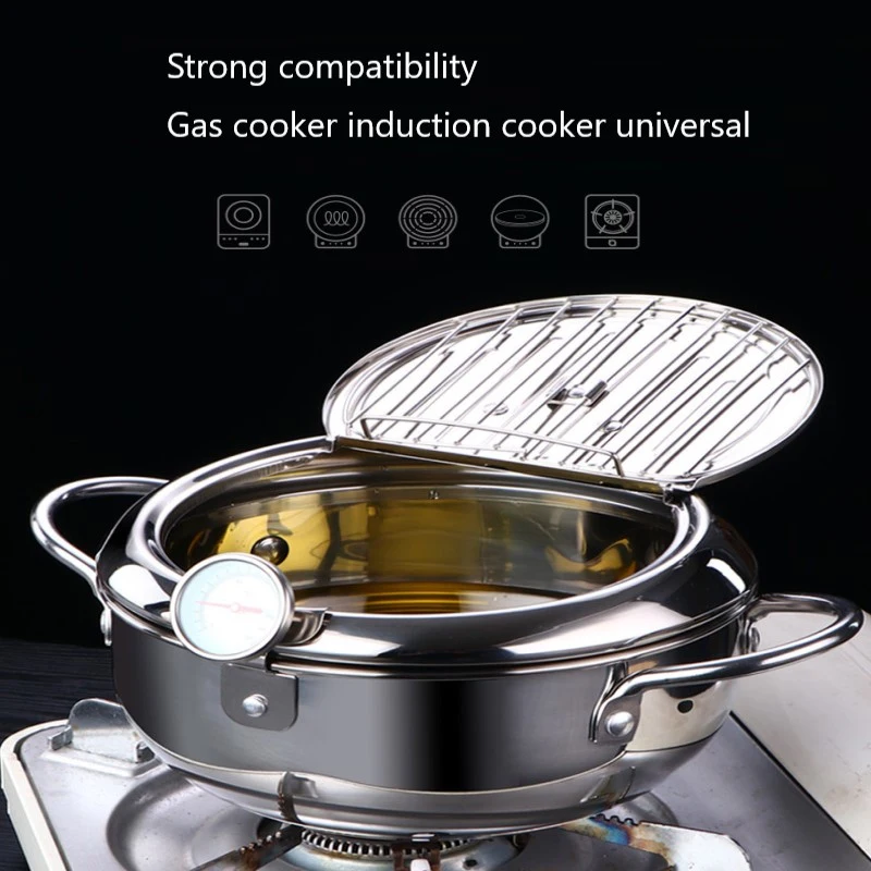 

High Quality 20cm Temperature Control Flip Fryer Mini Multifunction Stainless Steel Frypot Induction Cooker Kitchen Accessories