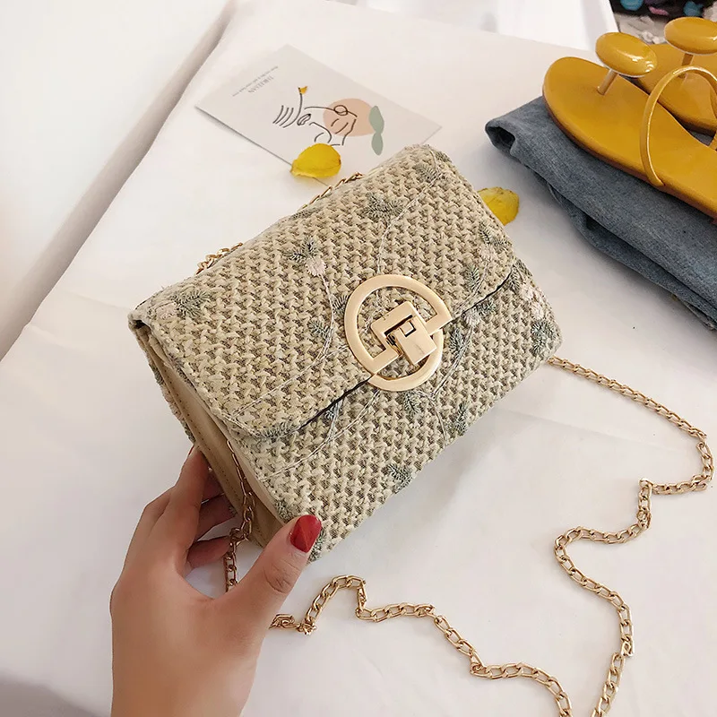 Дизайнерские сумки женская сумка мессенджер соломенная вышивка маленькая