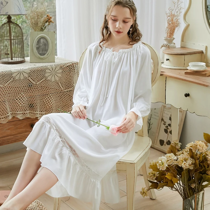 Long Nightgowns Embroidered Dress Women Sexy Nightdress Long Dress Summer Female Nightshirt Vintage Palace Nightshirts