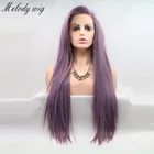 Парик Melody из длинных прямых волос, Фиолетовый парик с боковым разделением, термостойкие синтетические передние парики на сетке, натуральные мягкие волосы