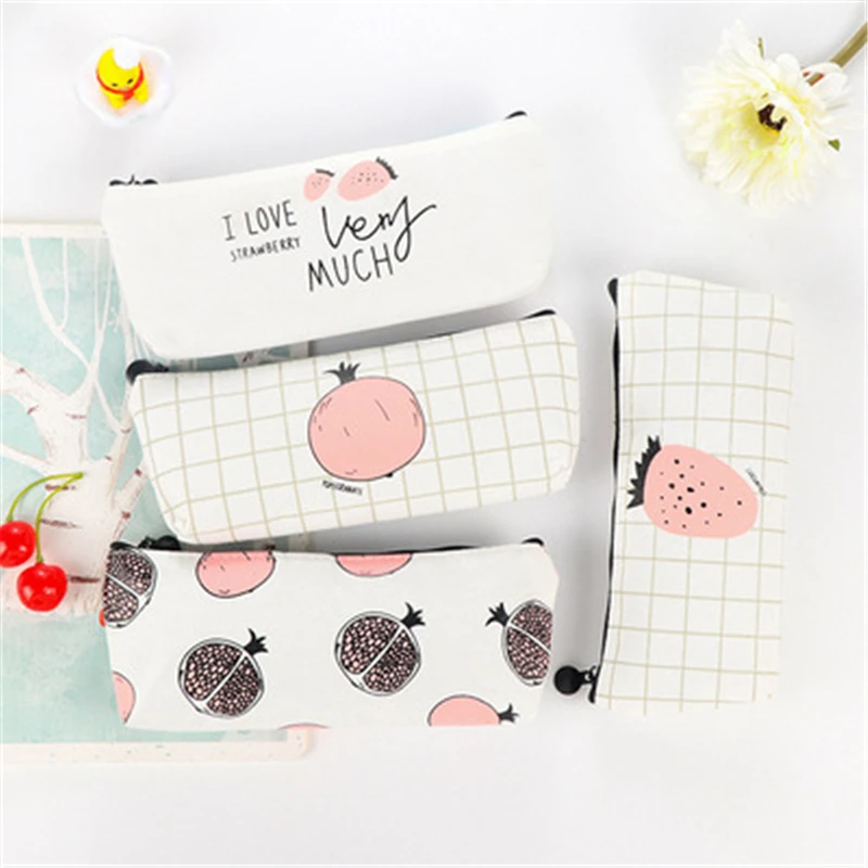 

DL Pomegranate sweet words and simple creative stationery bag student canvas leather bulk pencil box cute funny student supplies