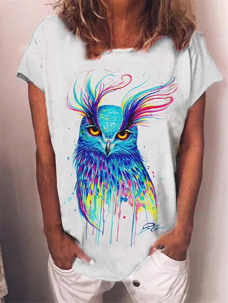 

Animal Print T-shirt 3XL Plus Size Loose Casual O-Neck Short-Sleeved Women T-shirt 2021 New Summer Fashion Street Female T-shirt