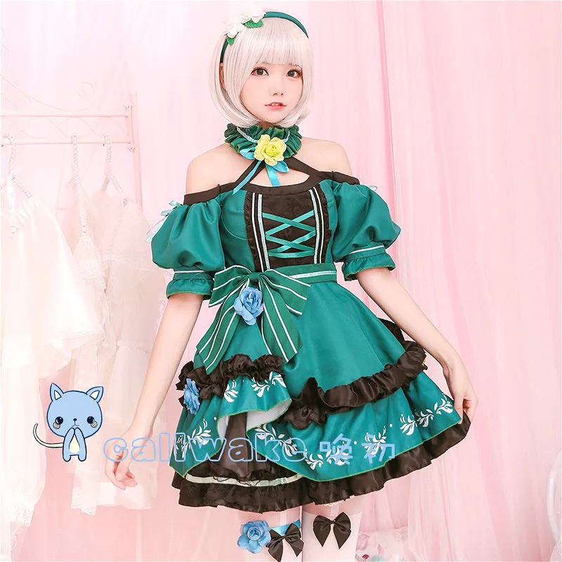 Зеленое платье горничной лолиты с лямкой на шее викторианское в стиле ретро