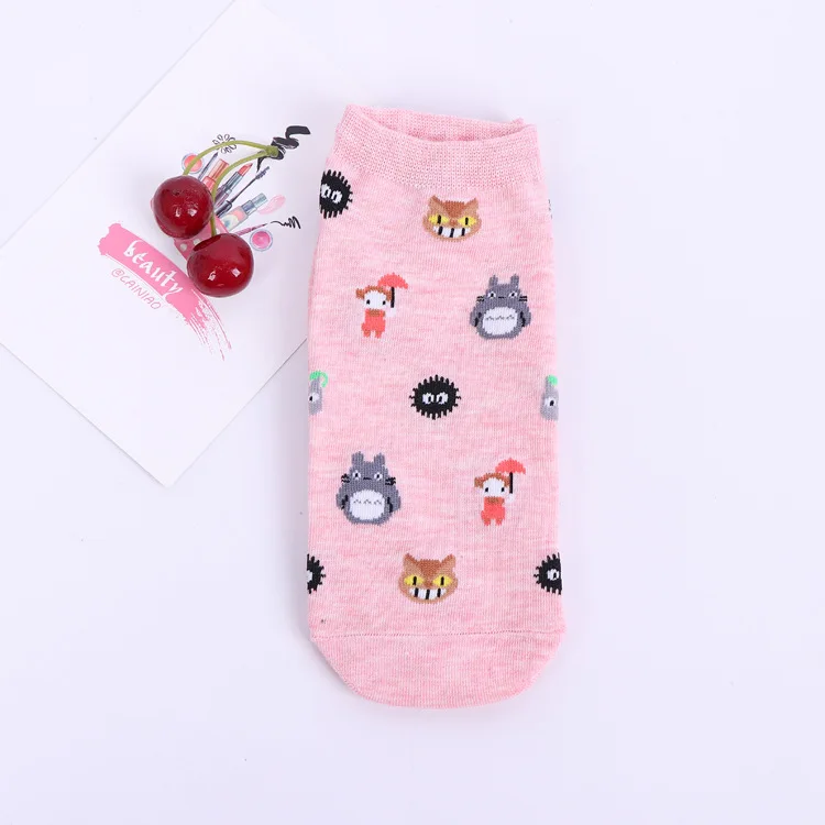 Летние женские носки из хлопка с рисунком Тоторо Kawaii Cat Umbrella Chinchillas Little Totoro, забавные носки для девочек на каждый день, новинка - Цвет: C