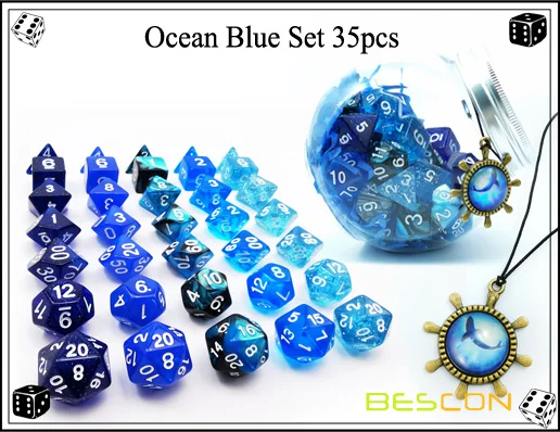 Bescon набор костей для ролевых игр 35 шт. океан набор синего цвета, DND ролевая игра кости 5X7 шт