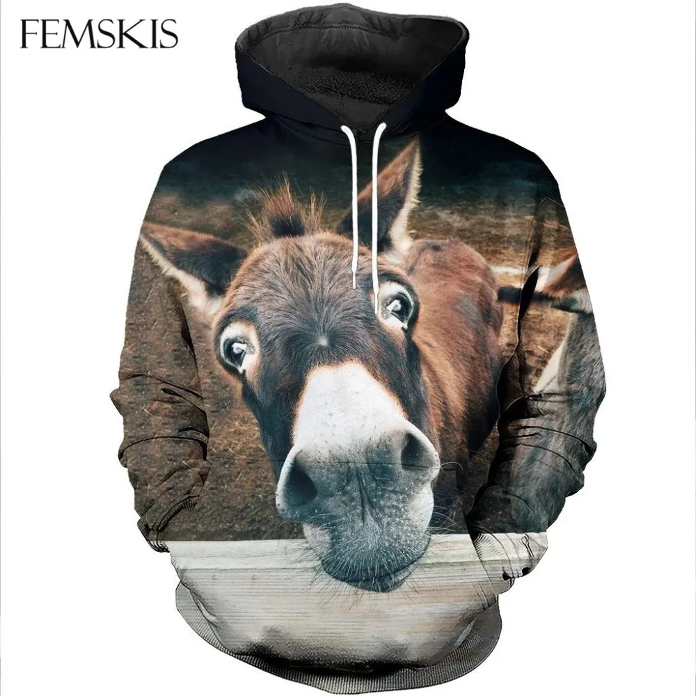 

FEMSKIS Unisex Hooded Sweatshirt 3D Donkey Camel Printed Pullover Tops Men Women Hoodies Long Sleeve Autumn Winter Harajuku Top
