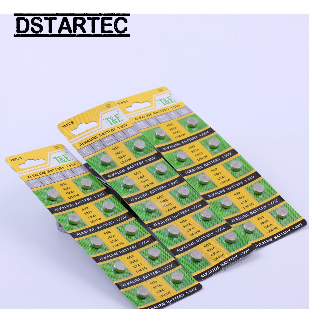 

10pcs/card 30mAh 1.55V AG3 392A L736 LR41 392 384 SR41SW CX41 192 AG 3 Button Batteries For Watch Toys Remote Cell Coin Battery