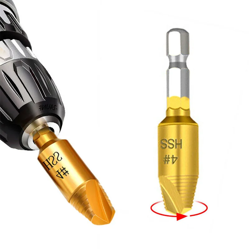 

5 Pcs Titanium Plating Damaged Screw Extractor Drill Bit With 1/4 Hex Handle High Speed Steel Power Tool Drill Bits