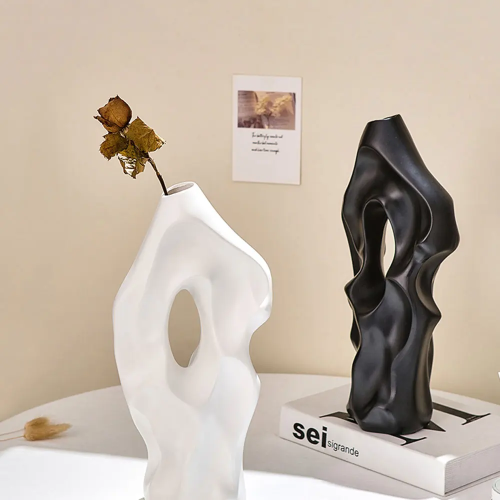 

Nordic Vase Abstract Ceramic Vase Home Decoration Minimalist Handmade Art Zen Vase Living Room Decor Accessories Dried Flower