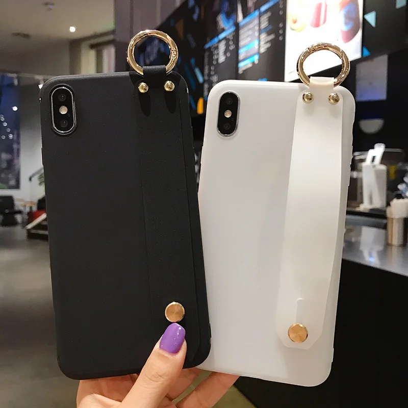 wrist strap case for iphone 11 pro max x xr xs max 6 6s 7 8 plus plain color phone holder soft tpu cover for iphone se 2020 capa free global shipping
