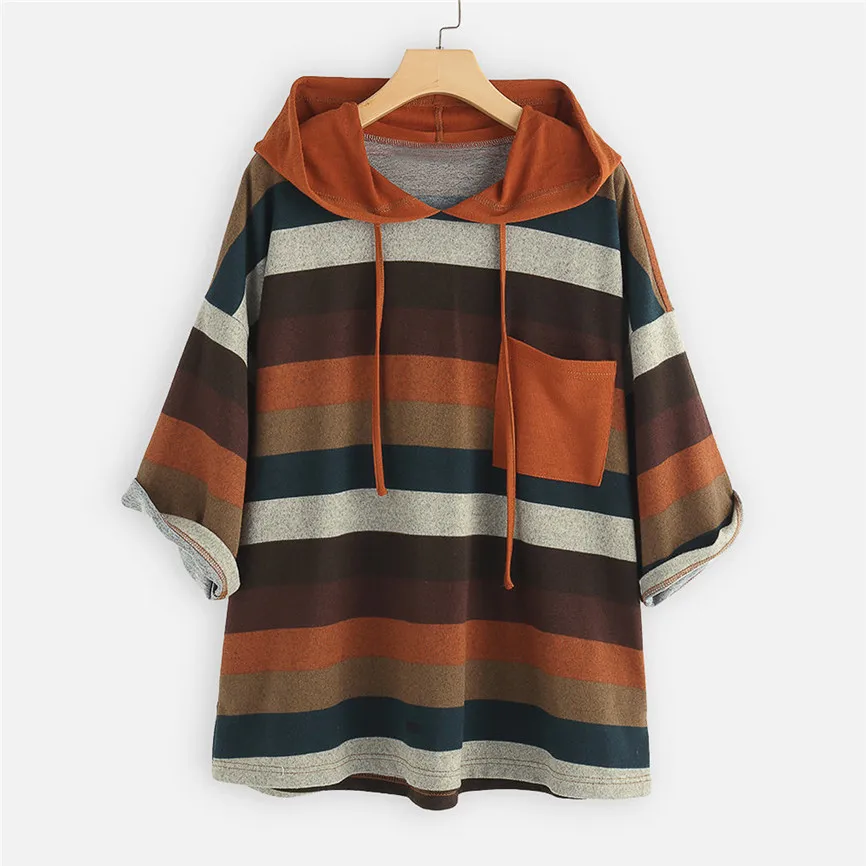 Женская Свободная блузка Kpop разноцветная полосатая кофта с круглым вырезом и
