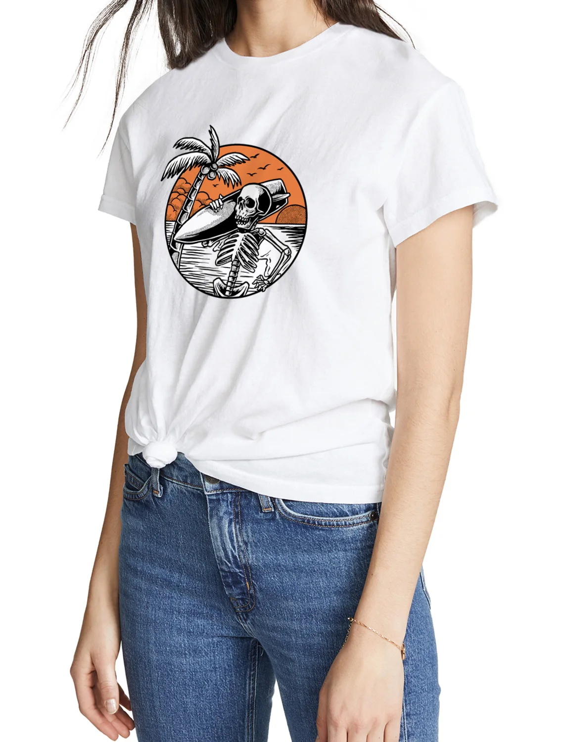 Женская Повседневная футболка с круглым вырезом и коротким рукавом Skull Surf Island
