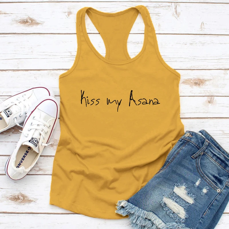 

Майка женская Kiss My Asana, черная, без рукавов, для занятий в спортзале