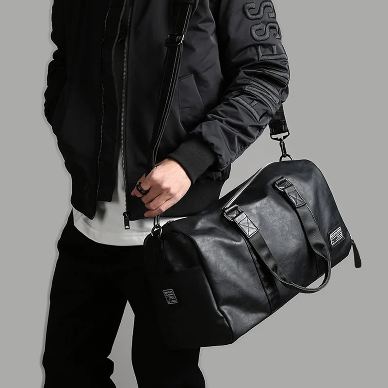 Male Leather Travel Bag Large Duffle Independent Shoes Storage Big Fitness Bags Handbag Luggage Shoulder Black B143 | Багаж и сумки
