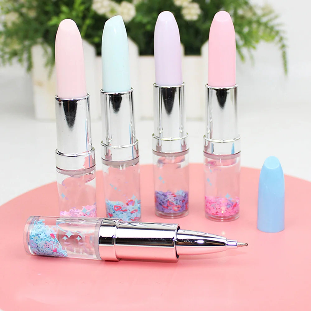 

5PCS Lovely Writing Pen Creative Lipstick Neutral Pen Oil Quicksand Pen Fresh Students Signing Pen for Students Girl