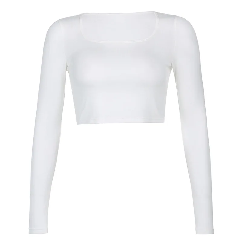 

Bazhenova Women Solid Color Sexy T-shirts Girls Fall Square Neck Pullover All-match Skinny Long Sleeve Tops Laides Woman R1061