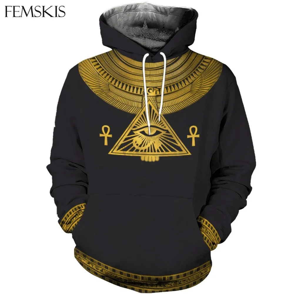 

FEMSKIS Men Fashion 3D Hoodies All Over Print Horus Egyptian God Sweatshirt Harajuku Streetwear Sudadera Hip Hop Casual Clothes