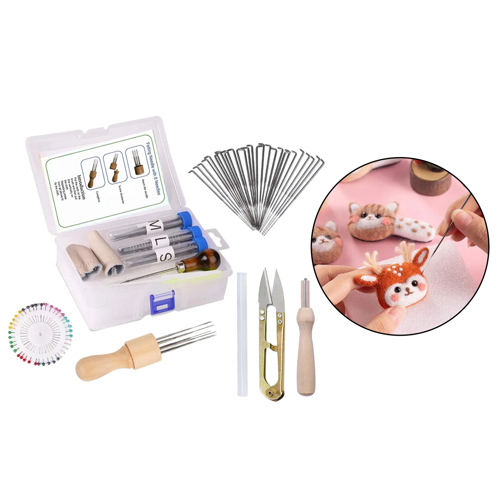 

109x Needle Felting Tools with Foam Mat Wooden Handle Storage Box DIY Wool
