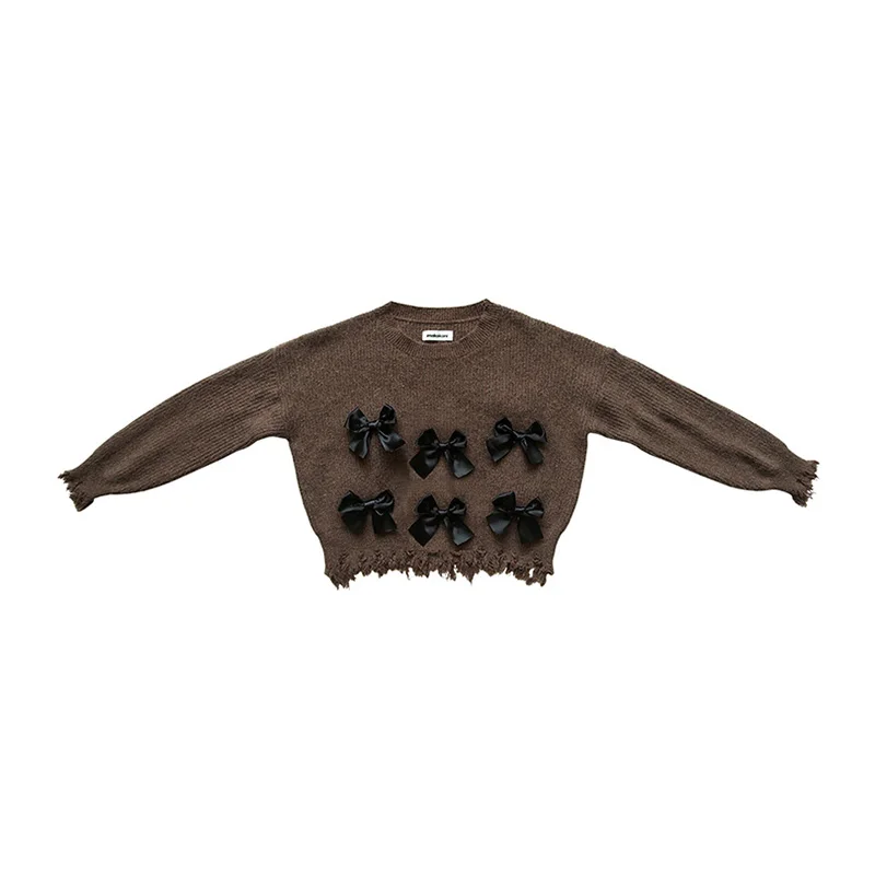 imakokoni brown bow sweater original design Japanese sweet long-sleeved shirt female autumn and winter 182461 | Женская одежда