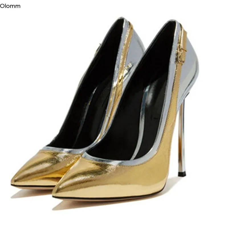 

Olomm/новые стильные женские туфли-лодочки на высоком каблуке-шпильке пикантные великолепные вечерние туфли золотого цвета с острым носком ж...