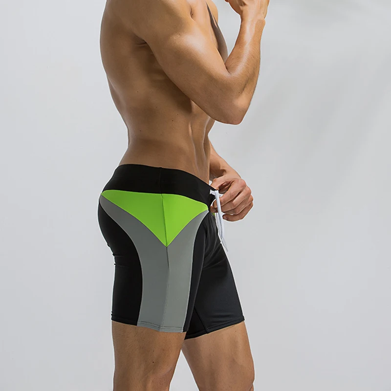 

Sexy Color Matching Lace-up Swimming Trunk Stretch Waterproof Short Five-point Pants Men Fashion Boxers Beach Pant Plus Size 2XL
