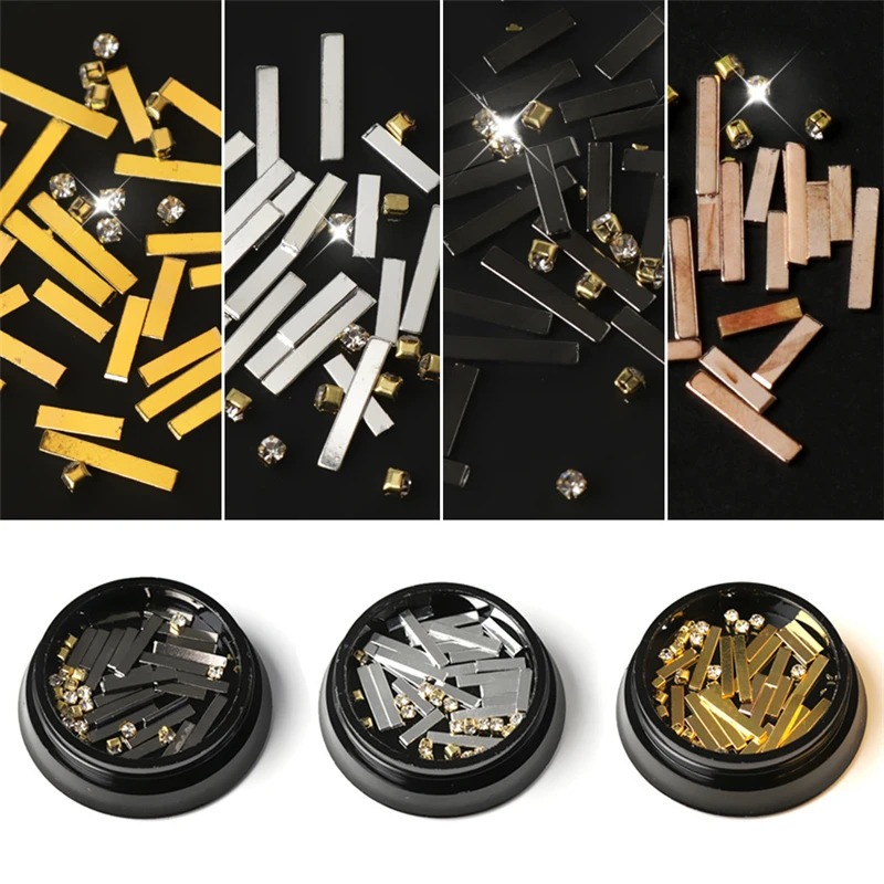 

New Gold Silver Metal Rods Nail Art Decorations Wheels Straight Design Charm 3D Nail Studs Manicure Accessories