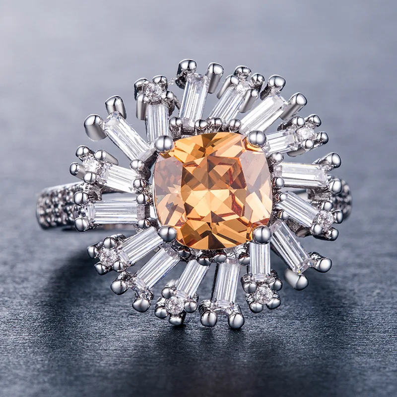 Bague Ringen женское 925 пробы Серебряное кольцо Wtih 10 мм Большой цитрин драгоценный камень серебряные ювелирные изделия для помолвки женские подарки Размер 6-10