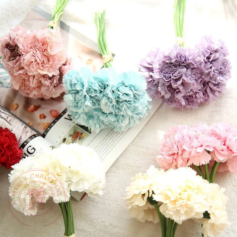

6/12pcs Holding Flowers Mother's Day Carnation Bouquet Imitation Flowers Home Decoration Wedding Room Decor Fake Flower Supplies