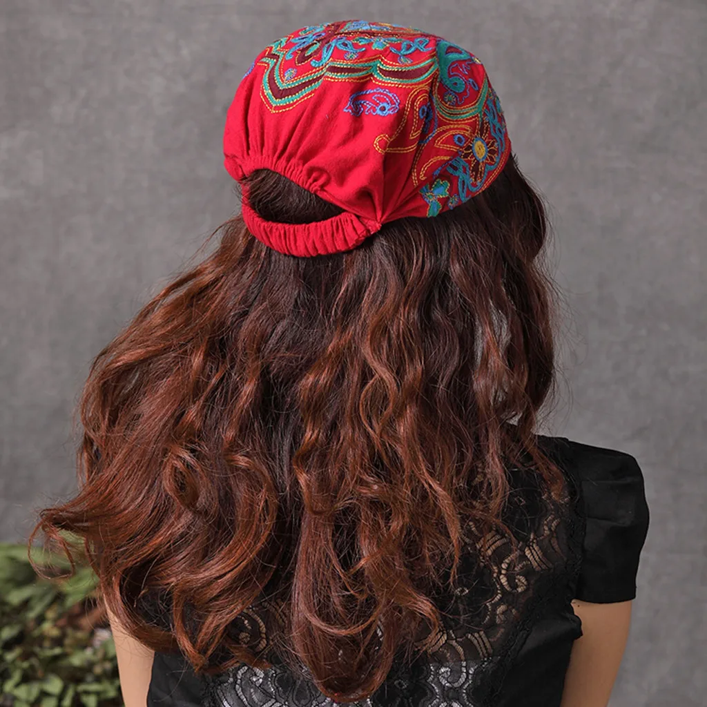 Women Mexican Style Ethnic Vintage Embroidery Flowers Bandanas Red Print Hat шапка женская зимняя czapka zimowa winter hat |