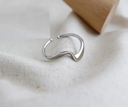 silver SHANICE 925 стерлингового серебра открытые кольца очаровательные кольца кольцо группа INS простой темперамент волнистый узор ювелирные изделия Рождественский подарок - Цвет основного камня: silver