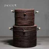 pinny natural rattan pu er tea box environmentally friendly tea storage high quality storage containers hand made tea jars