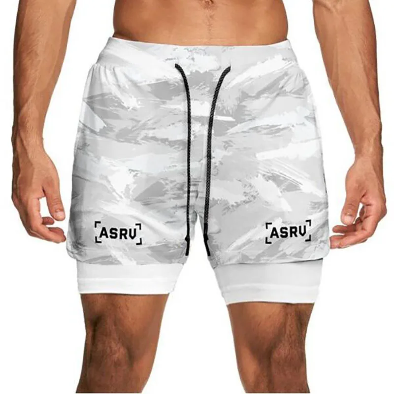 

2020 New Double deck Running Shorts Men Fitness Workout Bermuda Bodybuilding Quick dry Short Pants Male clothing Bottoms