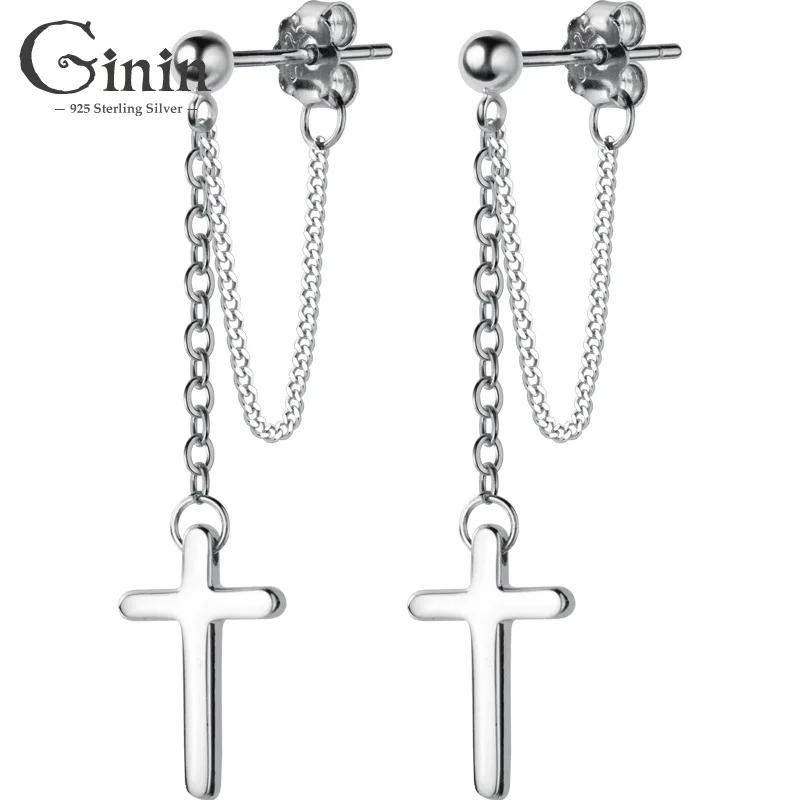 

Ginin 100% 925 Sterling Silver Earrings Women's Korean Style Fashion Simple Cross Earrings Elegant Geometric Eardrop Jewelry