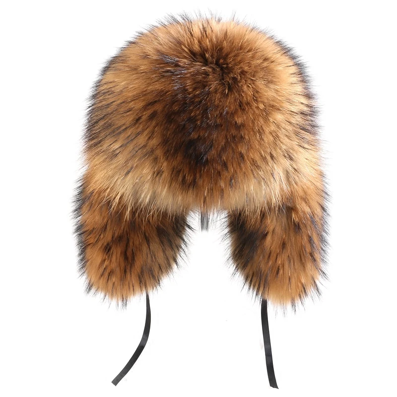 Woemn Winter Warm Fur Hat Real Fox Fur Bomber Hat Russia Raccoon Fur Cap Women Natural Fur Beanie Outdoor Genuine Leather Caps