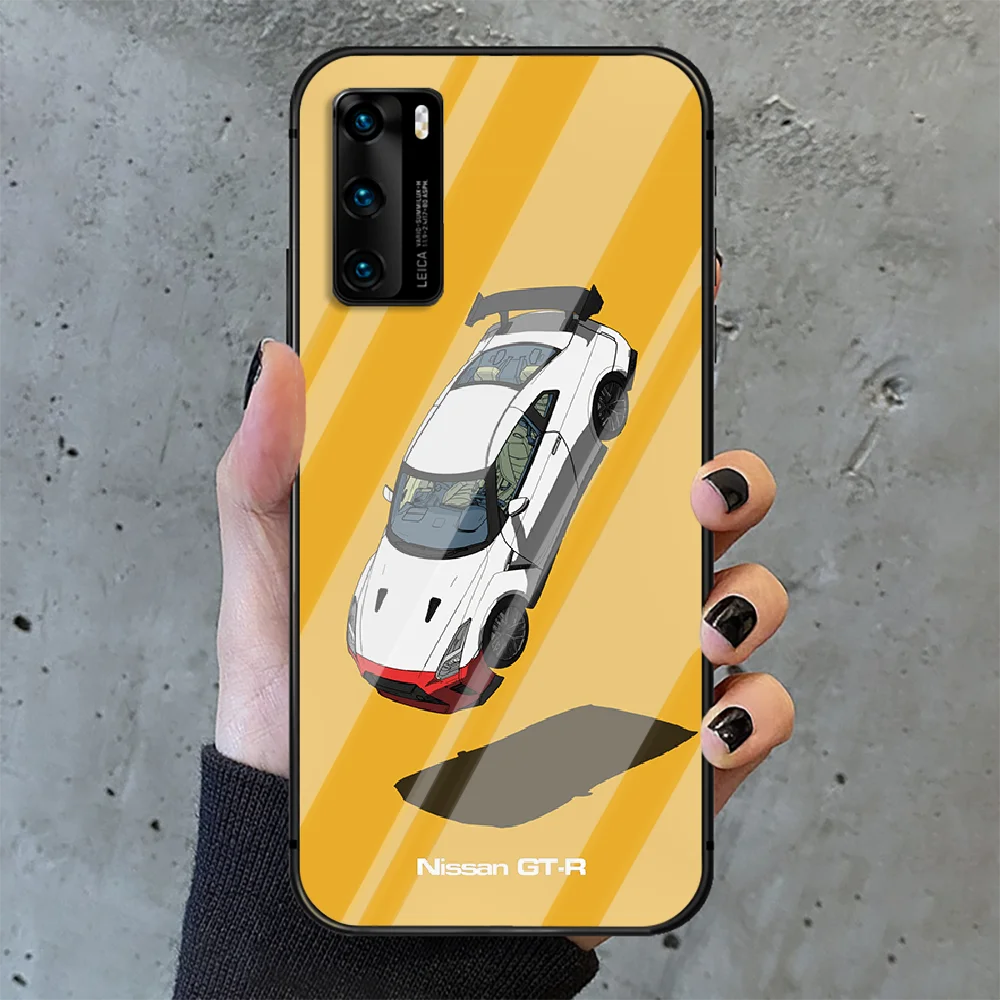

sports car Nissan Skyline Gtr Phone Tempered Glass Case Cover For Huawei P Nova Mate 5T 20 30 40 Pro Lite Smart 2019 2021 Black