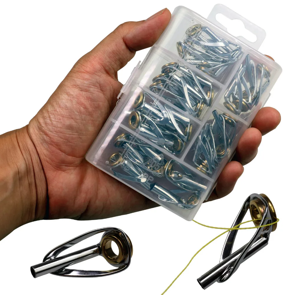 

30pcs/Lot Fishing Rod Guides Double Golden Ceramic Ring 3.0mm-5.5mm Sea Saltwater Heavy Duty Fishing Tip Tops Repair Kit