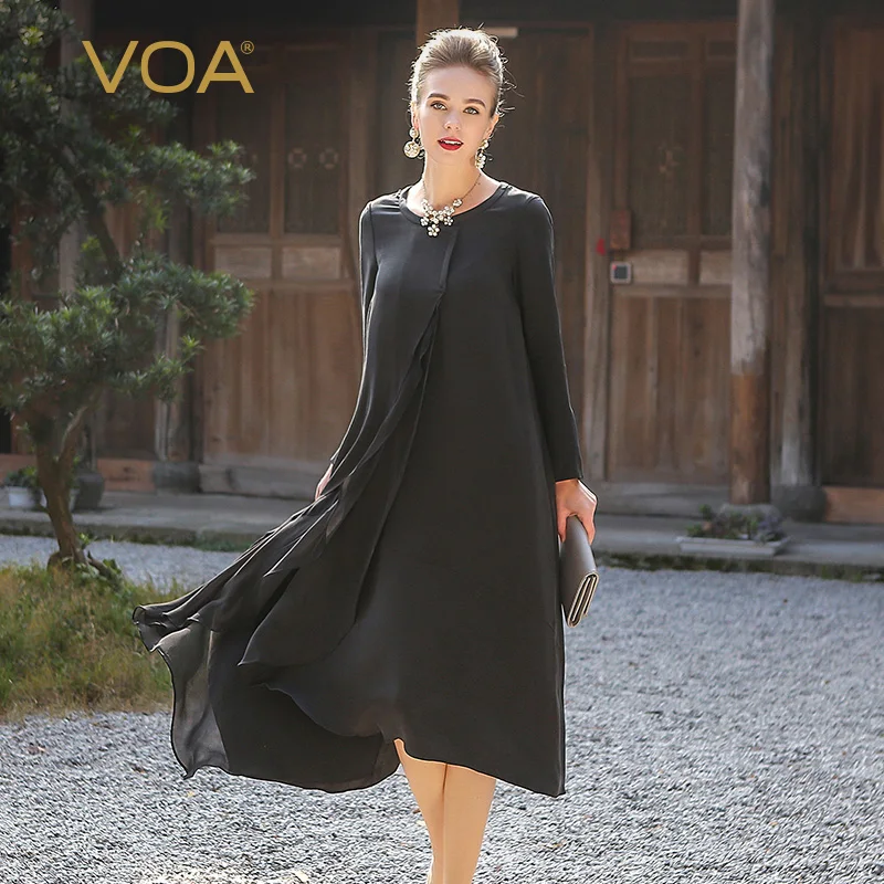 VOA тяжелый шелк размера плюс женское Повседневное платье неправильной формы