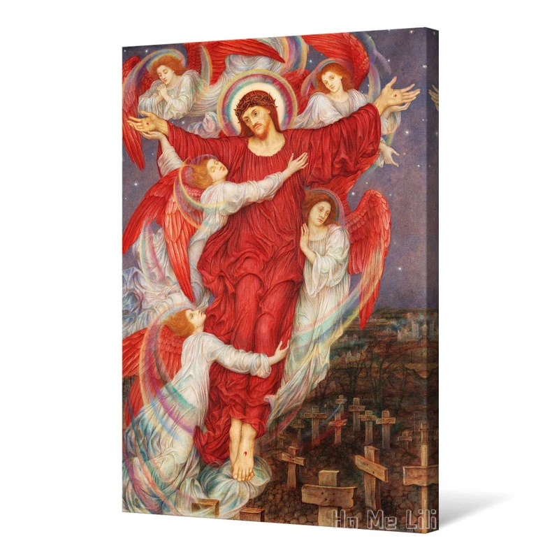 

Холст с изображением Красного Креста Иисуса и ангела, настенное искусство для гостиной, спальни, украшение для дома