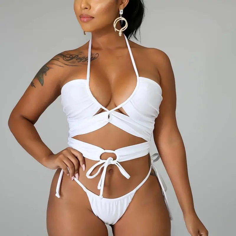 Высокая талия женские бикини строка цельные Цвет купальник сексуальный комплект