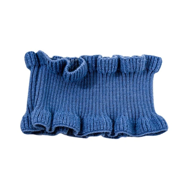

Women Girls Winter High Neck Warmer Ribbed Knit Ruffles Trim Solid Color Choker Circle Loop Decorative Fake Collar