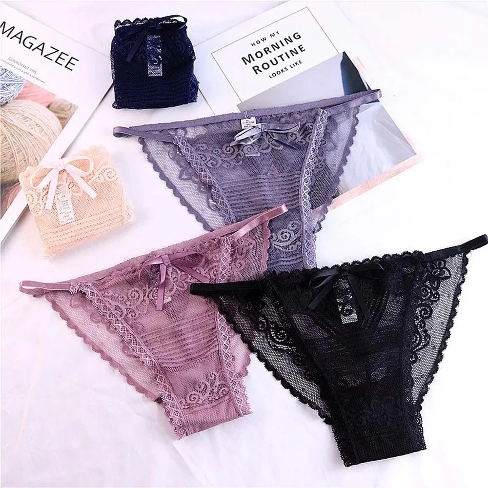 Женские сексуальные трусики удобные кружевные стринги с бантом нижнее белье для
