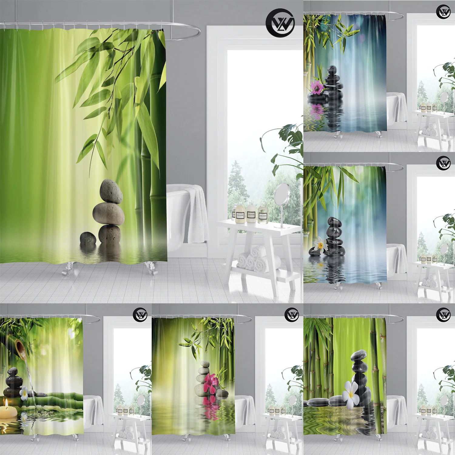 Nordic Printed Bamboo Polyester Nature Bath Shower Curtains, Fashion Extra Long Waterproof Kids Bathroom Curtain/