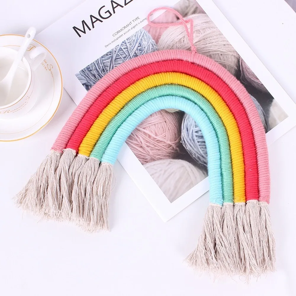 5 Layers Hand Woven Rainbow Wall Decor for Bedroom Nursery Baby Kids Rooms Colorful Tapestry Rope Woven Tassel Wall Hanging Toys