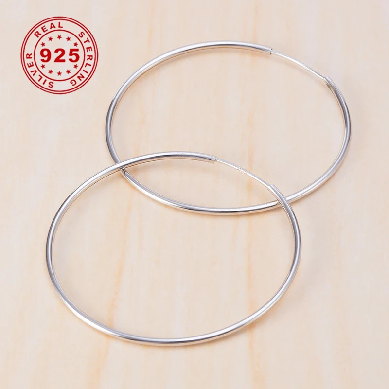 

Hoop Earrings Silver 925 Sterling for Women Big Round Circle Smooth Huggie Earring Simple Punk Loop Ear Jewelry Gift 25mm - 70mm