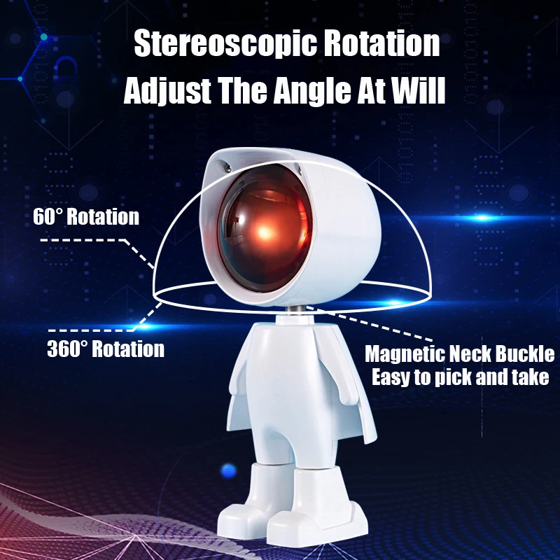 

USB 360sunset Projector Lamp Robot Led Projector Night Lights Rainbow Sunset Red Selfie Light Bedroom Atmosphere Table Lamp