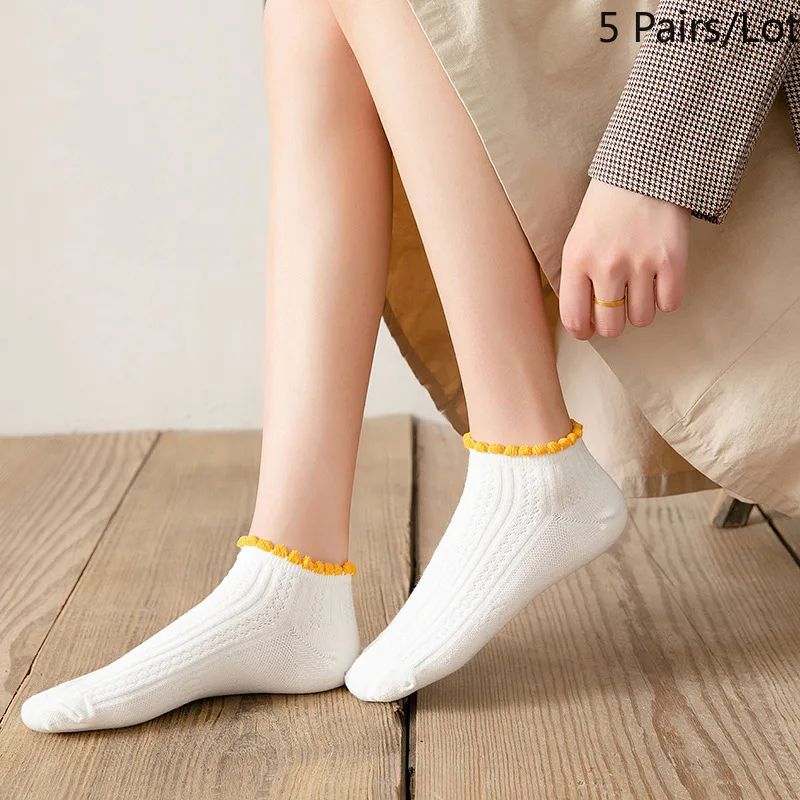 

Girls' Low Tube Boat Socks Japanese Sweet Style Lady Socks Good Material All-cotton Bubble Mouth Lace lovely Ankle Socks