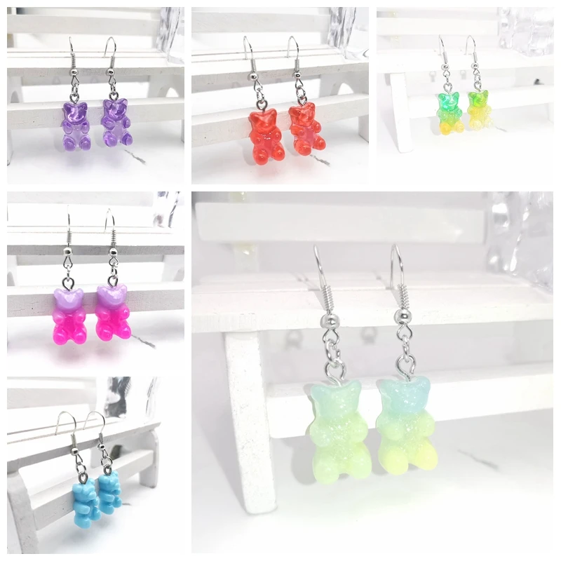 1 Pair of Cute Resin Gummy Bear Earrings Women's 33 Colors Candy Animal  Girl Jewelry Gift Pendant images - 6