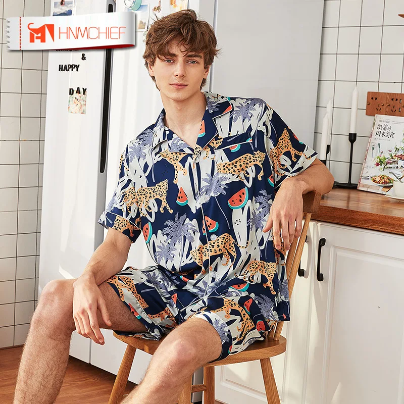 Пижама HNMCHIEF Мужская шелковая одежда для сна в современном стиле мягкая уютная