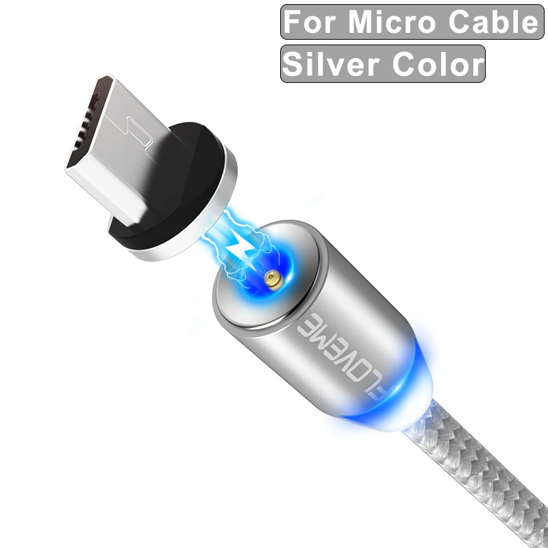 For Micro Silver FLOVEME, магнитный usb-кабель для быстрой зарядки, кабель USB type C, Магнитный зарядный кабель Micro usb для зарядки и передачи данных, кабель USB для мобильного телефона - Цвет: For Micro Silver