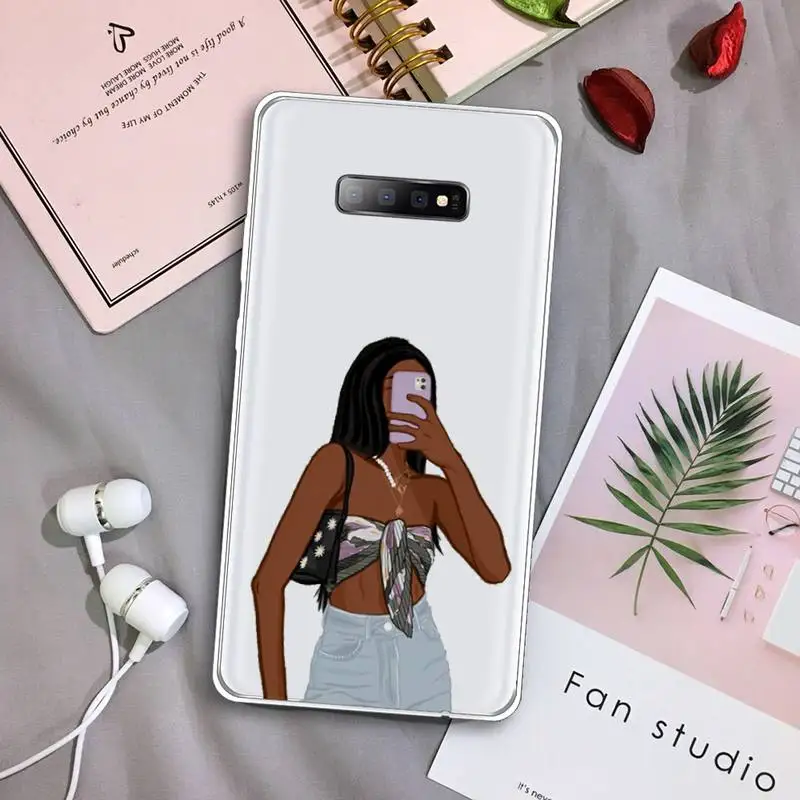 

black girl fashion cartoon Phone Case Transparent For Samsung Galaxy A71 A21s S8 S9 S10 plus note 20 ultra